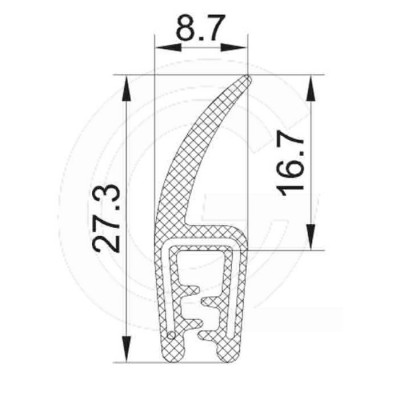 Klemprofiel | EPDM | mosrubber flap | zwart | 27,3 x 8,7 mm | rol 50 meter